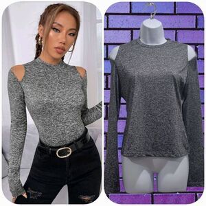SHEIN Cold Shoulder Tee-Long Sleeve/Tops, Size L for Women
